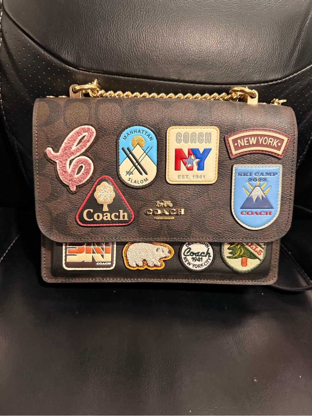 Coach Brown Signature Patch Crossbody Bag with Gold Hardware